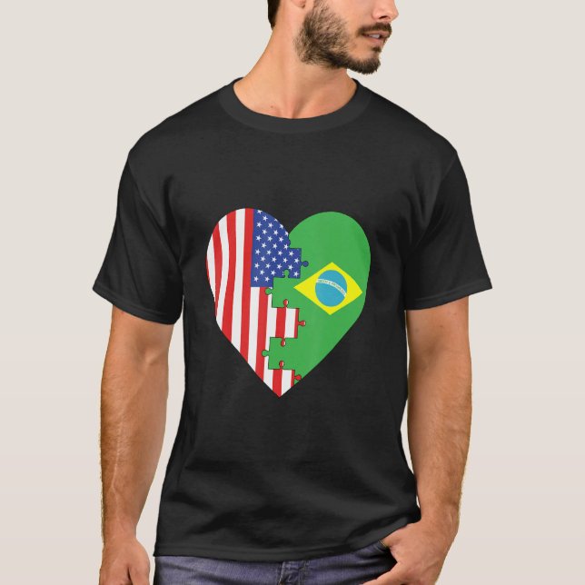 Camiseta Bandeiras dos EUA e Brasil Coração (Frente)