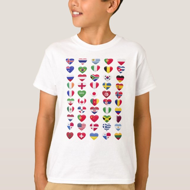 Camiseta Bandeiras dos países em forma de coração (Frente)