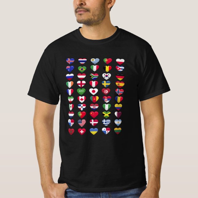 Camiseta Bandeiras dos países em forma de coração (Frente)
