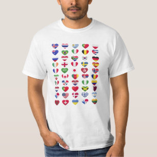 Camiseta Bandeiras dos países em forma de coração
