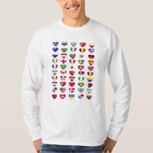 Camiseta Bandeiras dos países em forma de coração