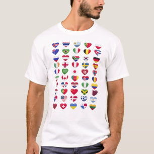Camiseta Bandeiras dos países em forma de coração