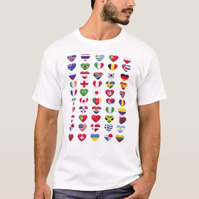 Camiseta Bandeiras dos países em forma de coração (Frente)