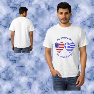 Camiseta Bandeiras Gregas EUA Corações Meu País Minha Ances