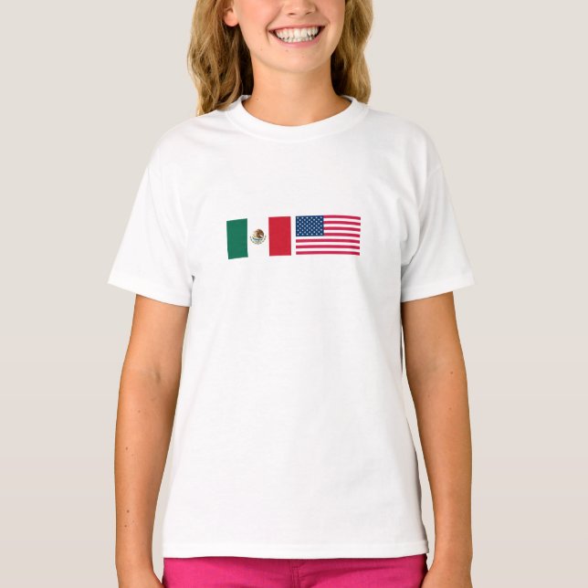 Camiseta Bandeiras mexicanas e americanas lado a lado (Frente)