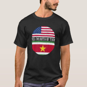 Camiseta Bandeiras Vintage dos EUA e do Suriname Sim, sou a