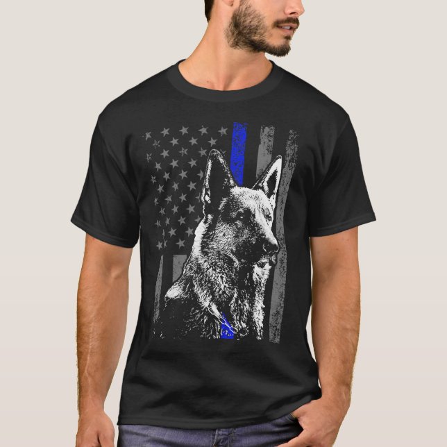 Camiseta Bandeja azul fina Sinalizador K 9 German shepherd  (Frente)