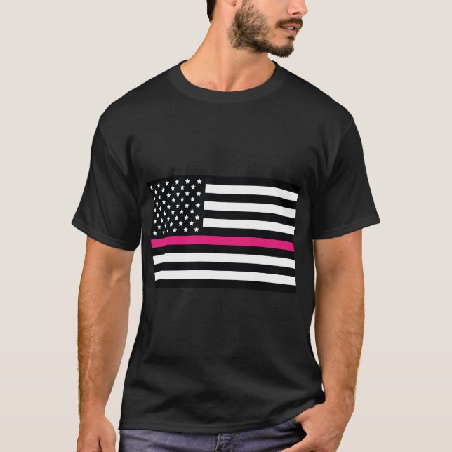 Camiseta Bandeja de linha rosa, bandeira americana com faix (Frente)