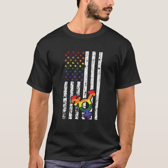 Camiseta Bandeja gay americana Rainbow Prie orgulhoso LGBTQ (Frente)