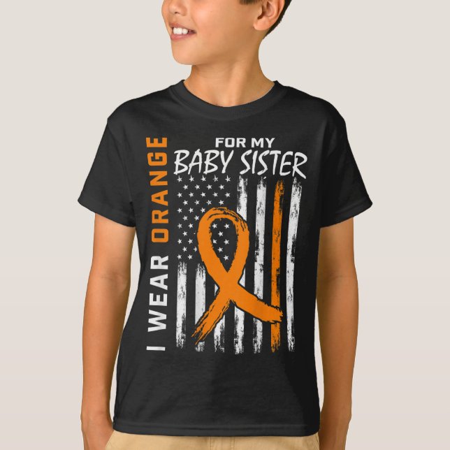 Camiseta Bandeja Laranja Irmã do Bebê Leucemia Bandeira (Frente)