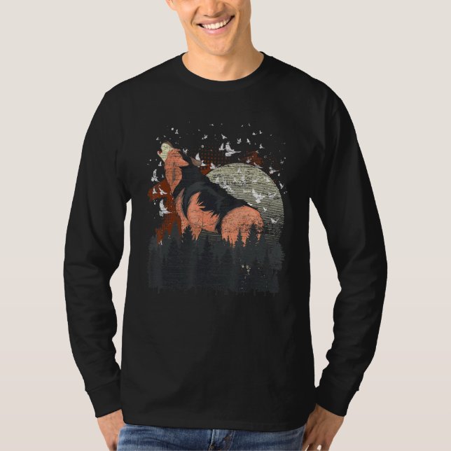 Camiseta Bando De Aves, Predador De Lua Cheio Floresta Anim (Frente)