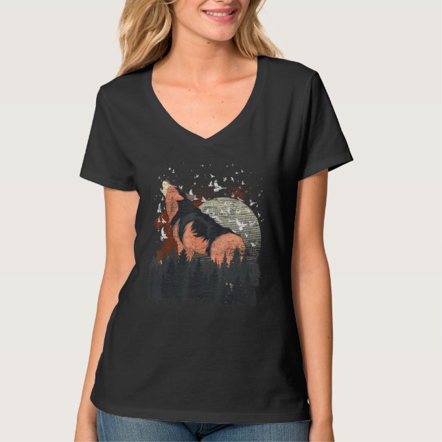 Camiseta Bando De Aves, Predador De Lua Cheio Floresta Anim (Frente)