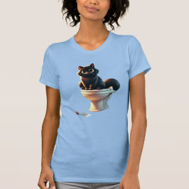 Camiseta Banheiro de Gato Negro - Arte Engraçada De Banheir