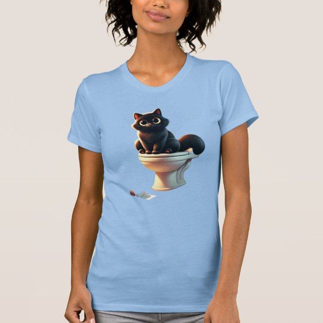 Camiseta Banheiro de Gato Negro - Arte Engraçada De Banheir (Frente)