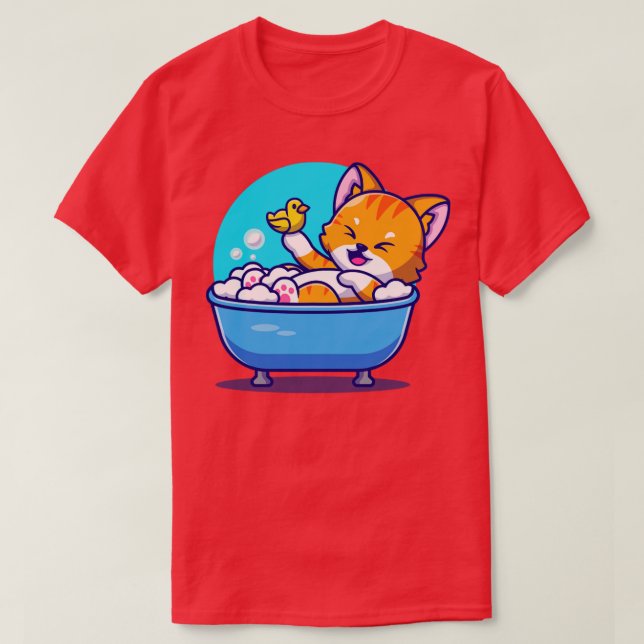 Camiseta Banho De Gato Bonito Na Banheira De Banho Com Cart (Frente do Design)