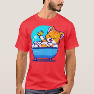 Camiseta Banho De Gato Bonito Na Banheira De Banho Com Cart