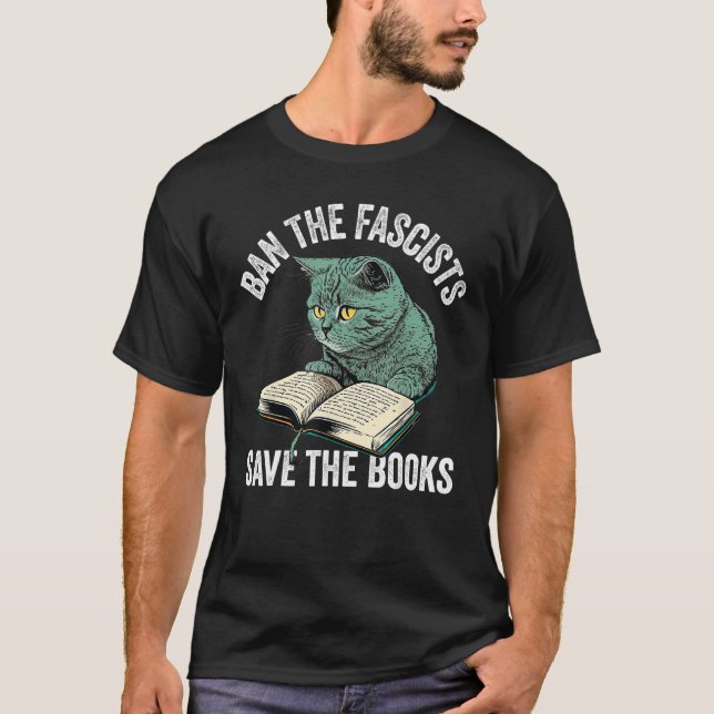 Camiseta Banir Os Fascistas Salvem Os Livros Engraçados Por (Frente)