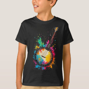 Camiseta Banjo bluegrass colorido salpicos de cor música am