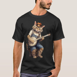 Camiseta Banjo Cat Engraçado Estilo Retro Estilo Bluegrass