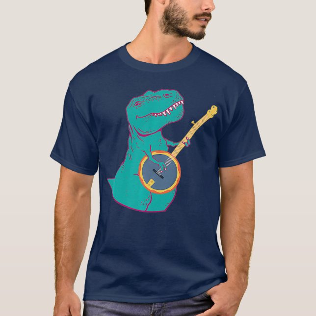 Camiseta Banjo Dinosaur Bluegrass Música Dino Musico (Frente)