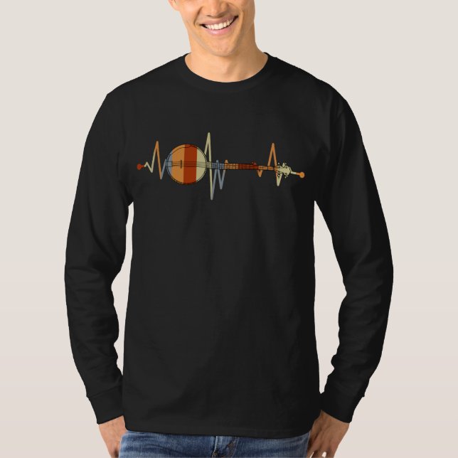 Camiseta Banjo Heartbeat Bluegrass Gift Country Music Banjo (Frente)