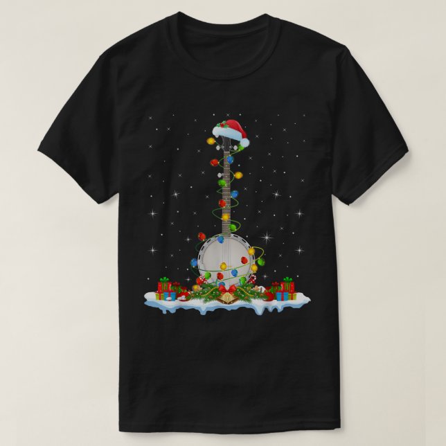 Camiseta Banjo Music Lover Xmas Lighting Santa Hat Banjo Ch (Frente do Design)