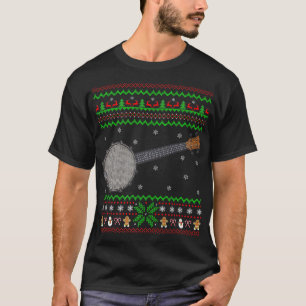 Camiseta Banjo Music Lover Xmas Papais noeis De Iluminação 