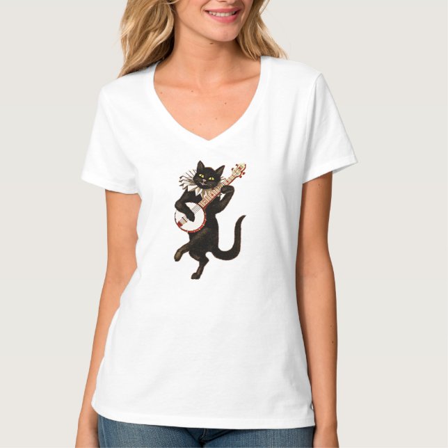 Camiseta Banjo-Playing Black Cat (Frente)