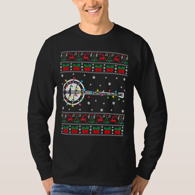 Camiseta Banjo Ugly Christmas Sweater Banjo Christmas Light (Frente)