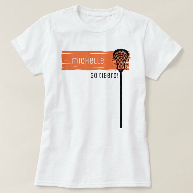 Camiseta Banner laranja com o bastão Lacrosse (Frente do Design)