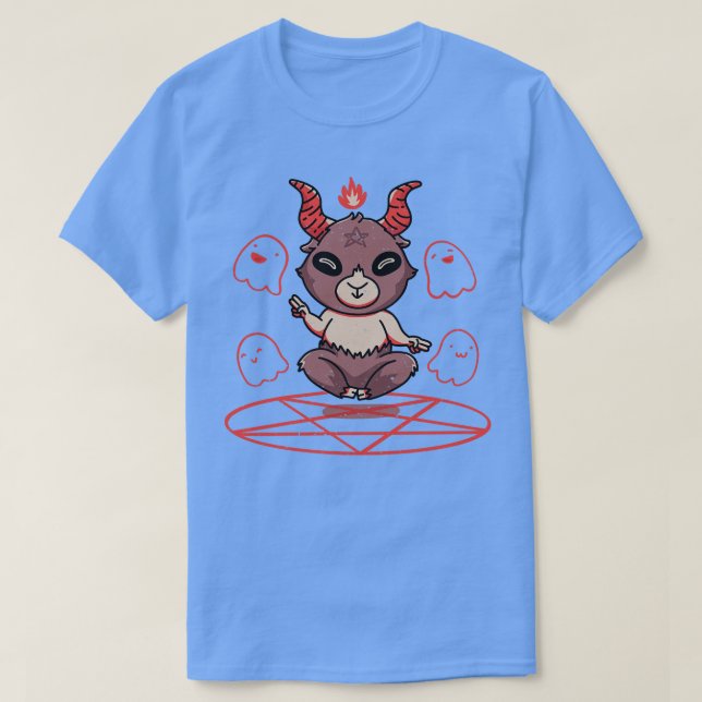 Camiseta Baphomet Bonito Meditando No Pentagrama (Frente do Design)