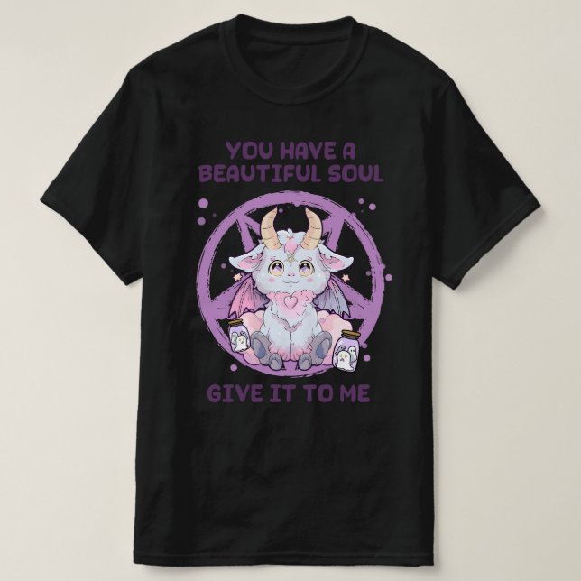 Camiseta Baphomet Me Dê Sua Alma Cuta Kawaii (Frente do Design)
