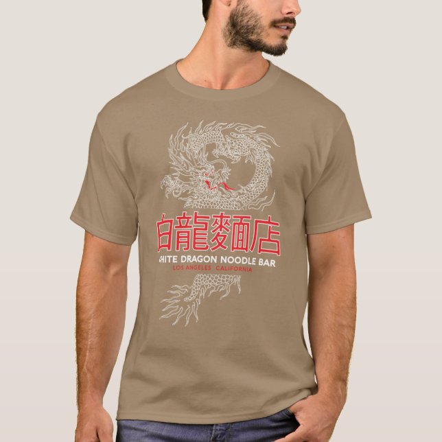 Camiseta Bar de Macarrão Dragão Branco engraçado (Frente)