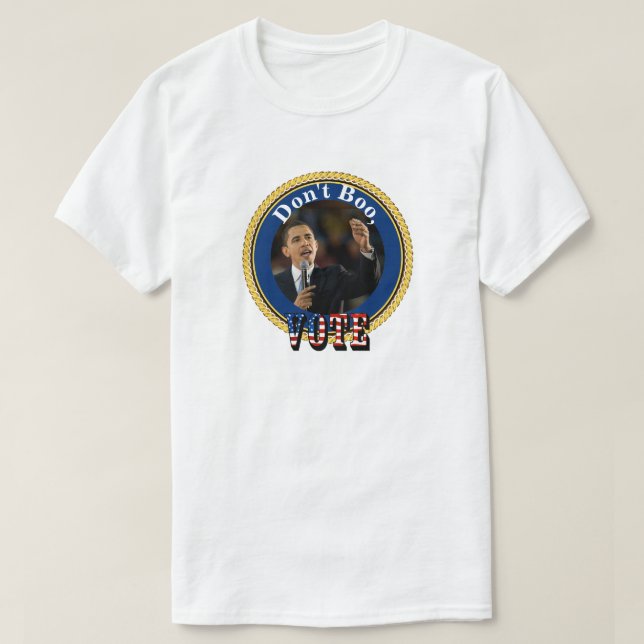 Camiseta Barack Obama...Não Boo, VOTE (Frente do Design)