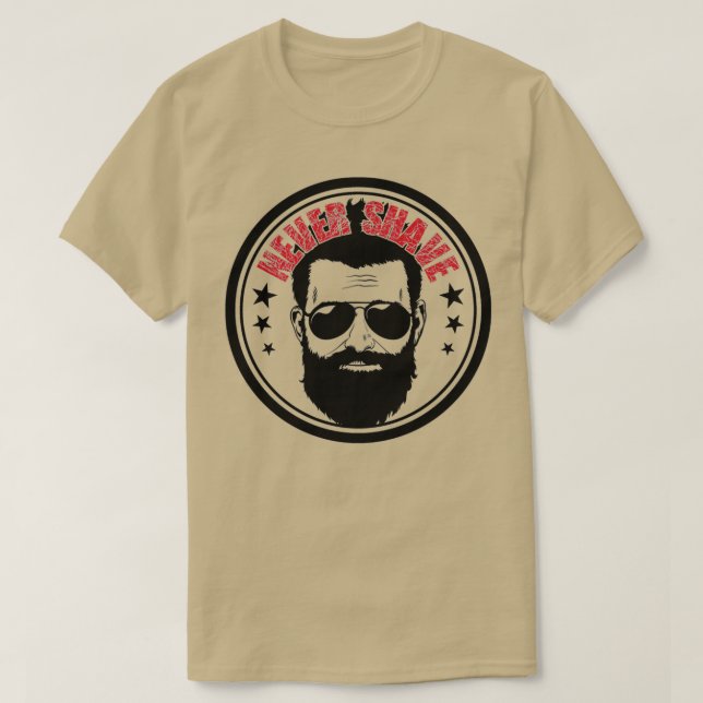 Camiseta Barba com óculos de sol nunca raspará 1 (Frente do Design)