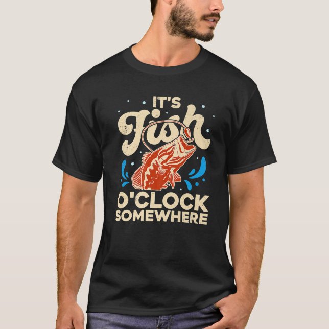 Camiseta Barba de Pesca Engraçada É Peixe O'clock em algum  (Frente)