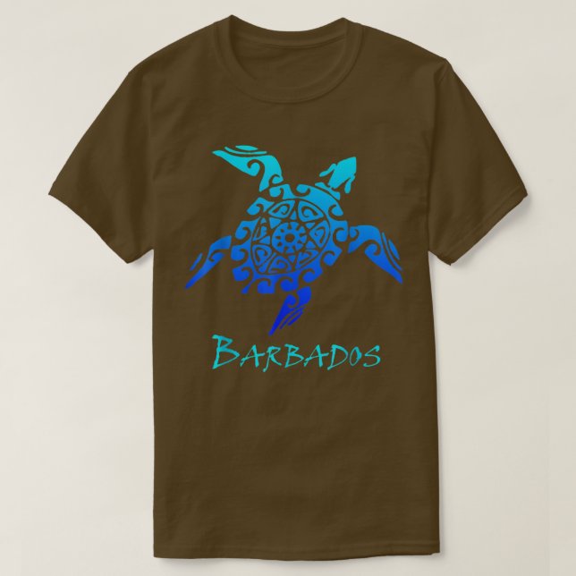 Camiseta Barbados Tartaruga Tribal Estilo de Tatuagem Polin (Frente do Design)