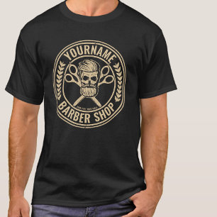 Camiseta Barbearia Personalizada Crânio Rockabilly Salão  