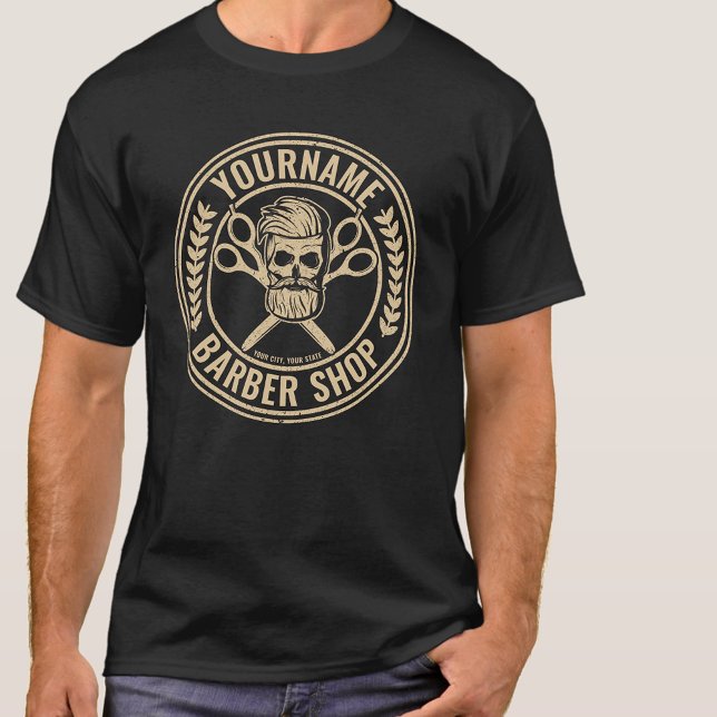 Camiseta Barbearia Personalizada Crânio Rockabilly Salão   (Criador carregado)
