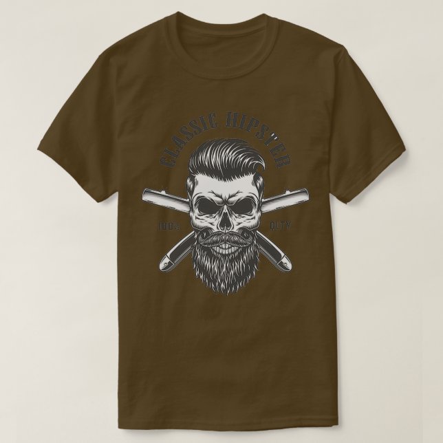 Camiseta barbeiro hipster crânio (Frente do Design)