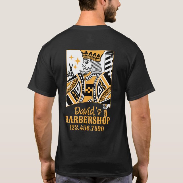 Camiseta Barber King Retro Playing Card Style Hair Style (Verso)