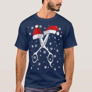 Camiseta Barber Scissor Santa Hat Engraçado Barbershop Chri
