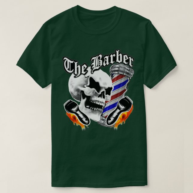Camiseta Barber Skull e Naves Flaming (Frente do Design)