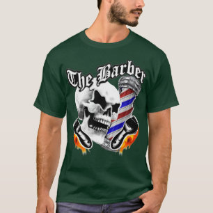 Camiseta Barber Skull e Naves Flaming