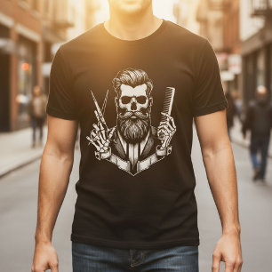 Camiseta Barber Skull Segurando Tesoura Vintage Barber Comp