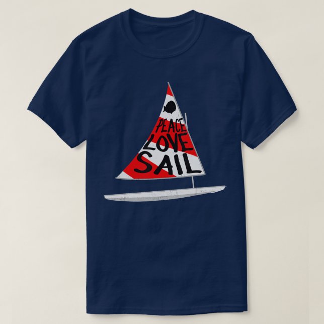 Camiseta Barco à vela, veleiro, peixe-sol, branco vermelho (Frente do Design)