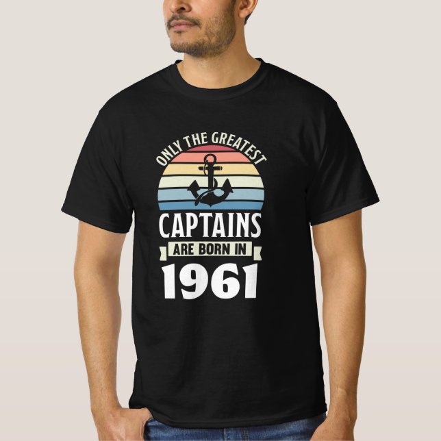 Camiseta Barco Capitão nascer em 1961 Aniversário à vela (Frente)