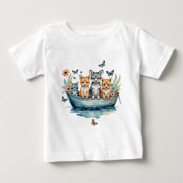 Camiseta Barco cortado com animais (Frente)