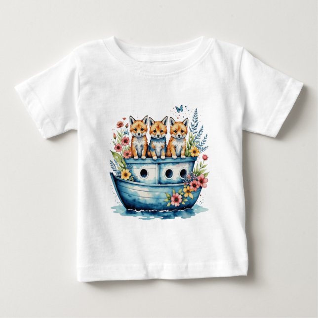 Camiseta Barco cortado com animais (Frente)