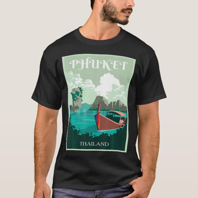 Camiseta Barco de Cauda Longa de Phuket Tailândia Ilha Samu (Frente)